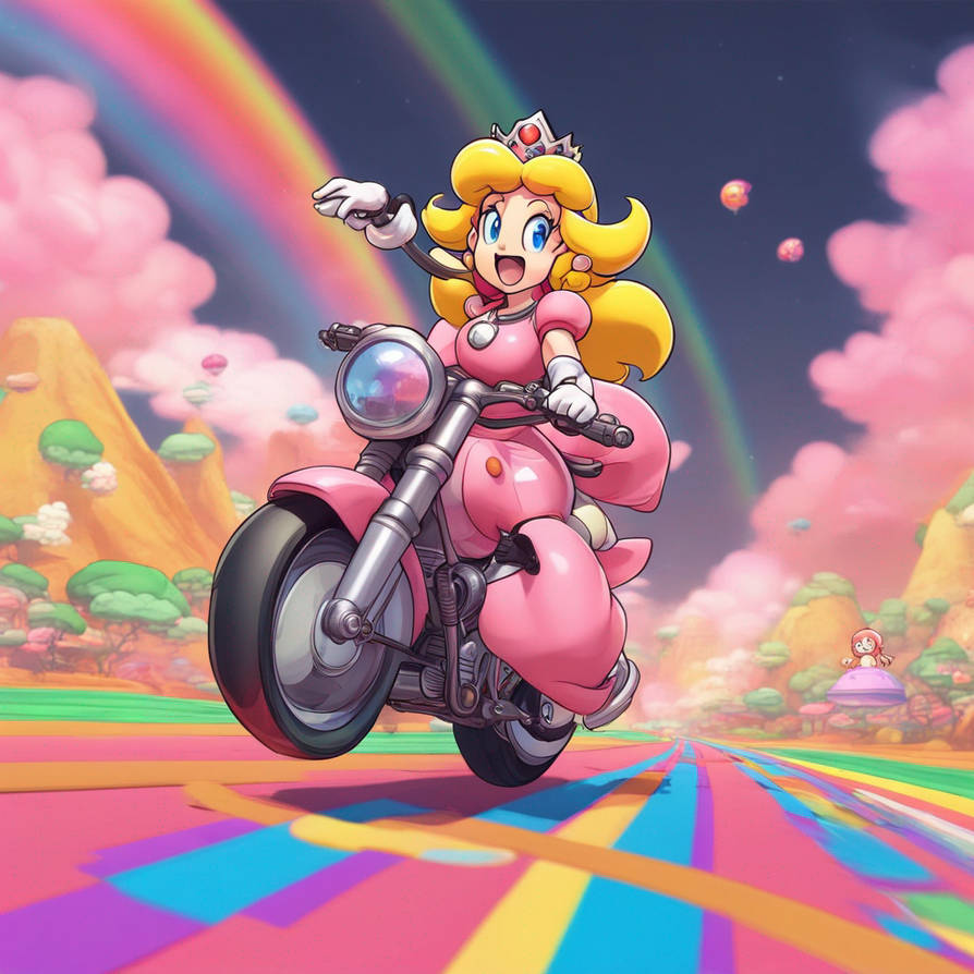 Princess Riding Motorcycle Princess Peach riding motorcycle on rainbow road 2 by LightReading2 on ...