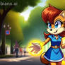 Sally arrives on Earth by ring portal