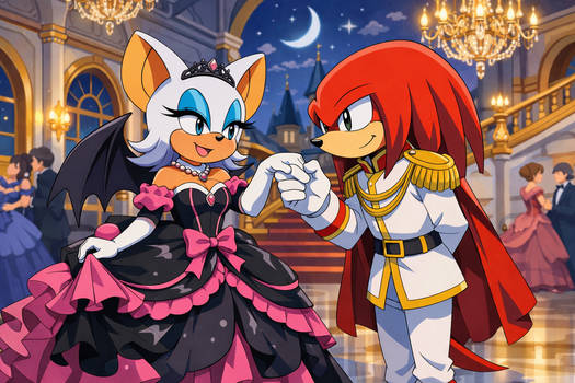 Rouge the bat attending royal ball with knuckles