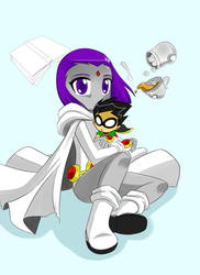 Little Raven with Plushie Robin