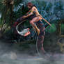 Red Sonja against the giant anaconda