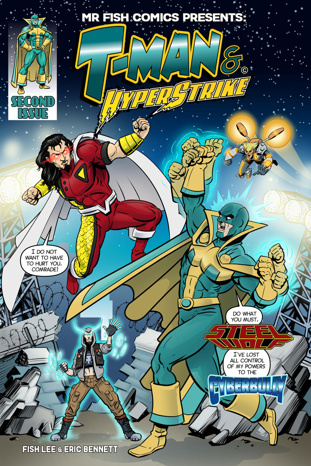 T-Man and HyperStrike #2 cover with Steel Wolf