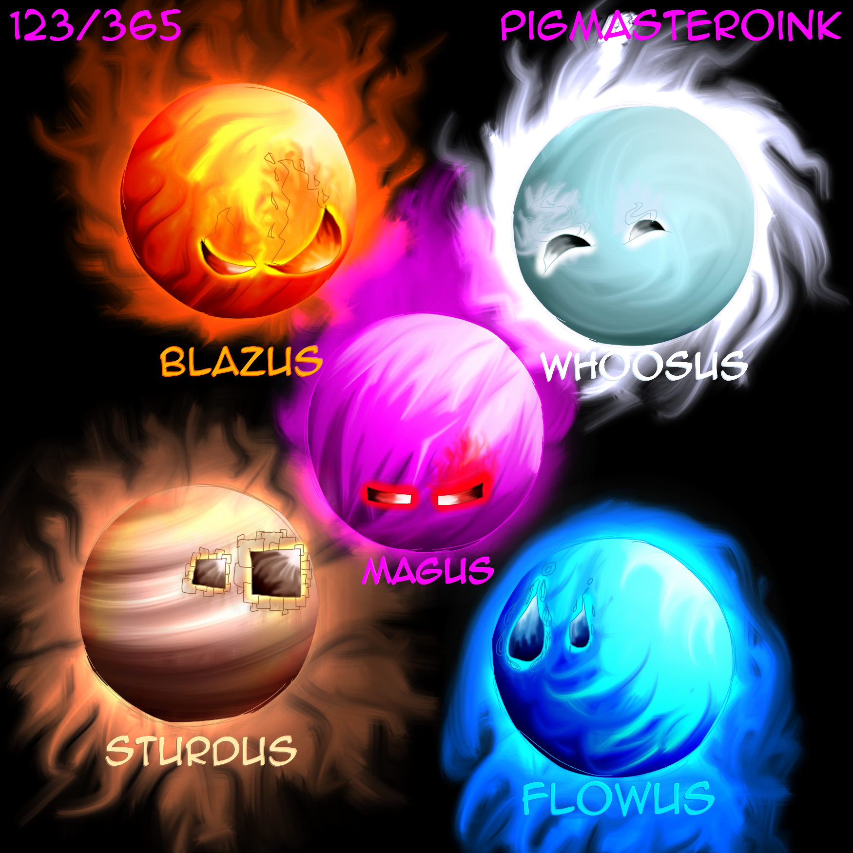 123/365] Magic Elemental Orbs of Nature + Magus by pigmasteroink