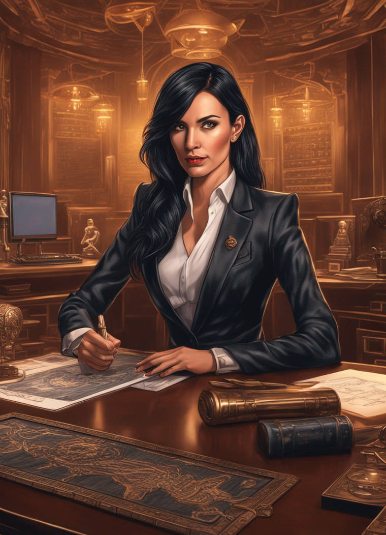 thrilled Brunette Black Haired Business Woman