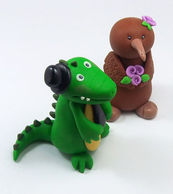 Crocodile and Kiwi Bird Wedding Cake Topper