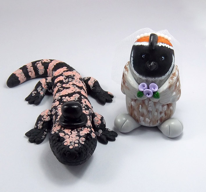 Gila Monster and Quail Wedding Cake Topper