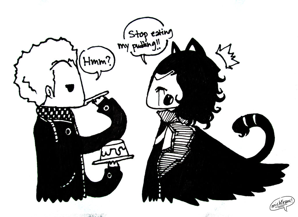 Loki And Tom fighting over pudding