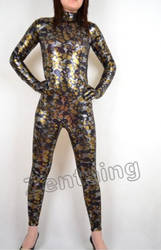 Yellow Fish Scale Shiny Metallic Catsuit by purplejessica