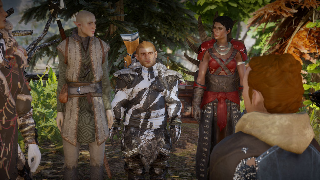 Solas, Varric, Cassandra and Scout Harding
