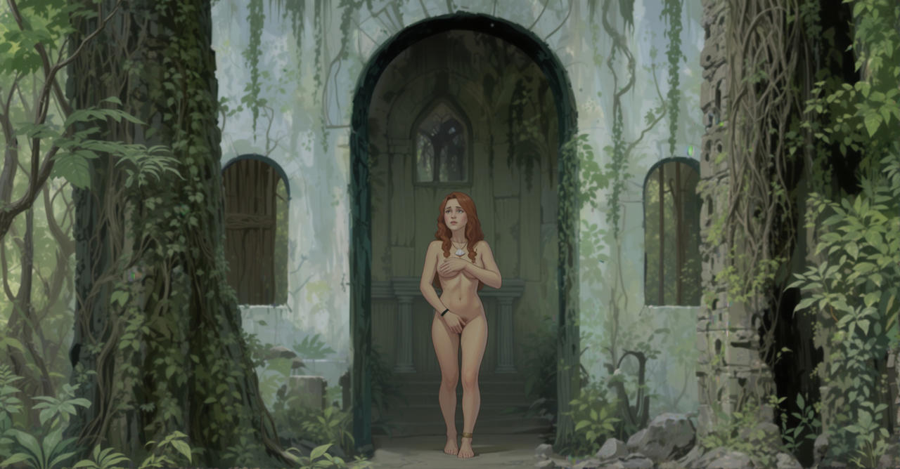 Emily outside the ruin