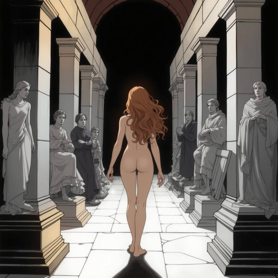 Emily among the statues