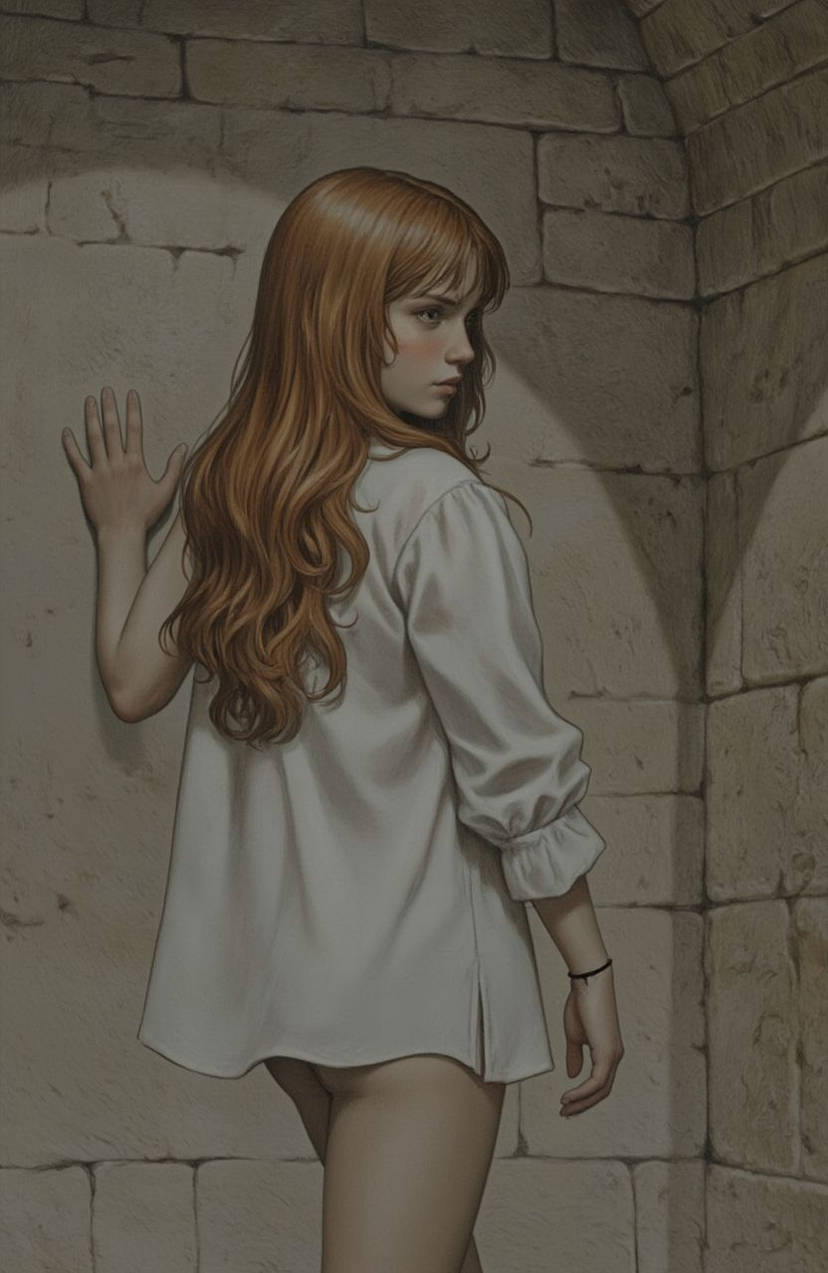 Emily touching the wall