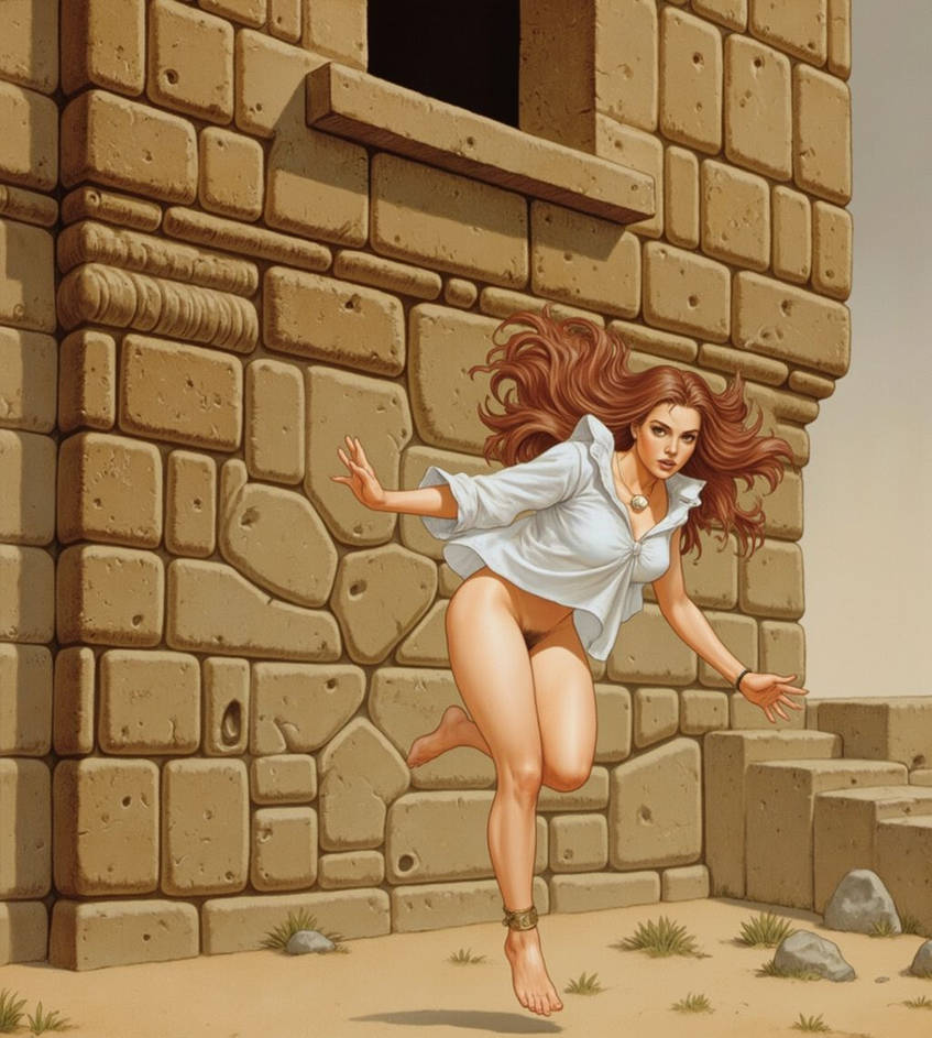 Emily jumping out the window