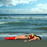 Wonder Woman Unconscious on shoreline