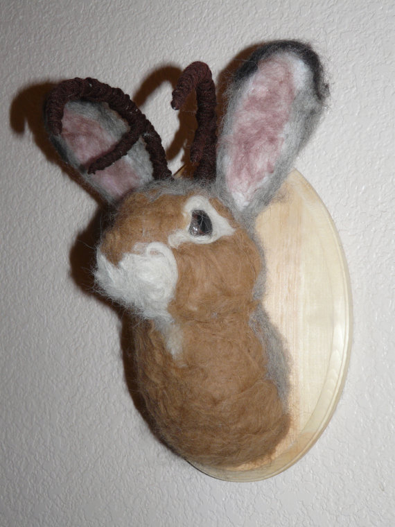 Needle felted Jackalope head Mount