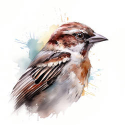 Sparrow Bird Portrait Watercolor Painting