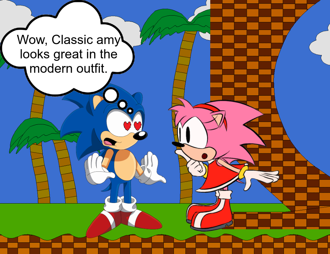 Classic Sonic Likes Classic Amy in Modern Outfit by zachgamer4427