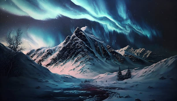 Oregonick snowy mountain aurora borealis