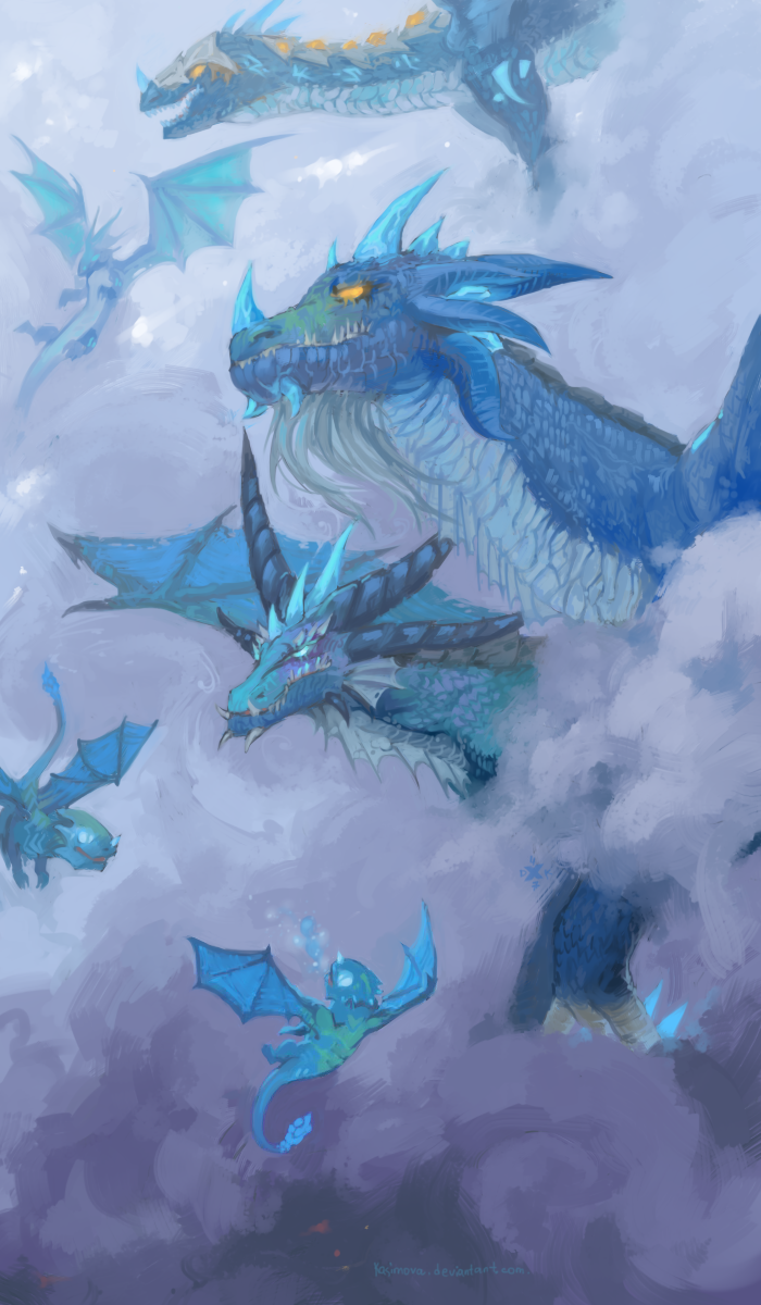 Flock of blue dragons