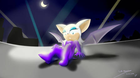 Rouge the Bat in a purple latex suit