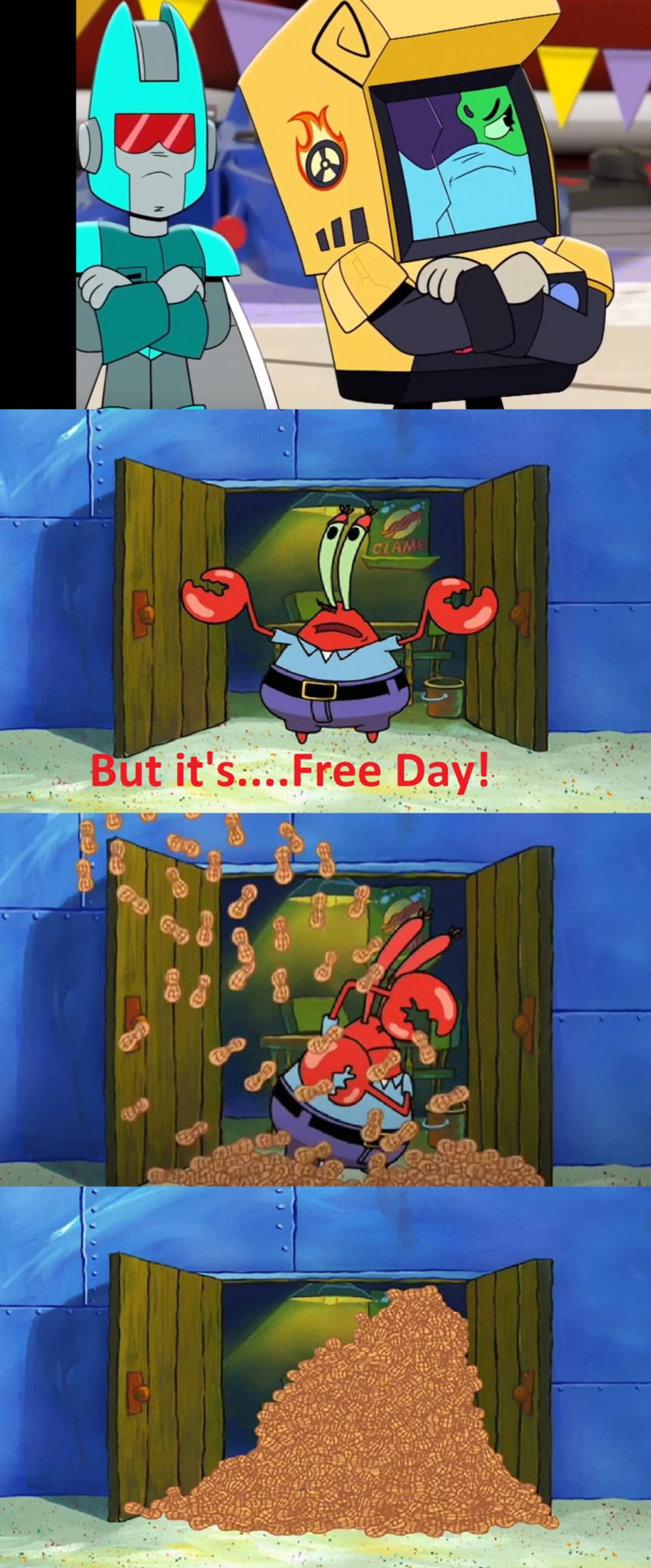 Sw and ck throw peanut at mr krabs