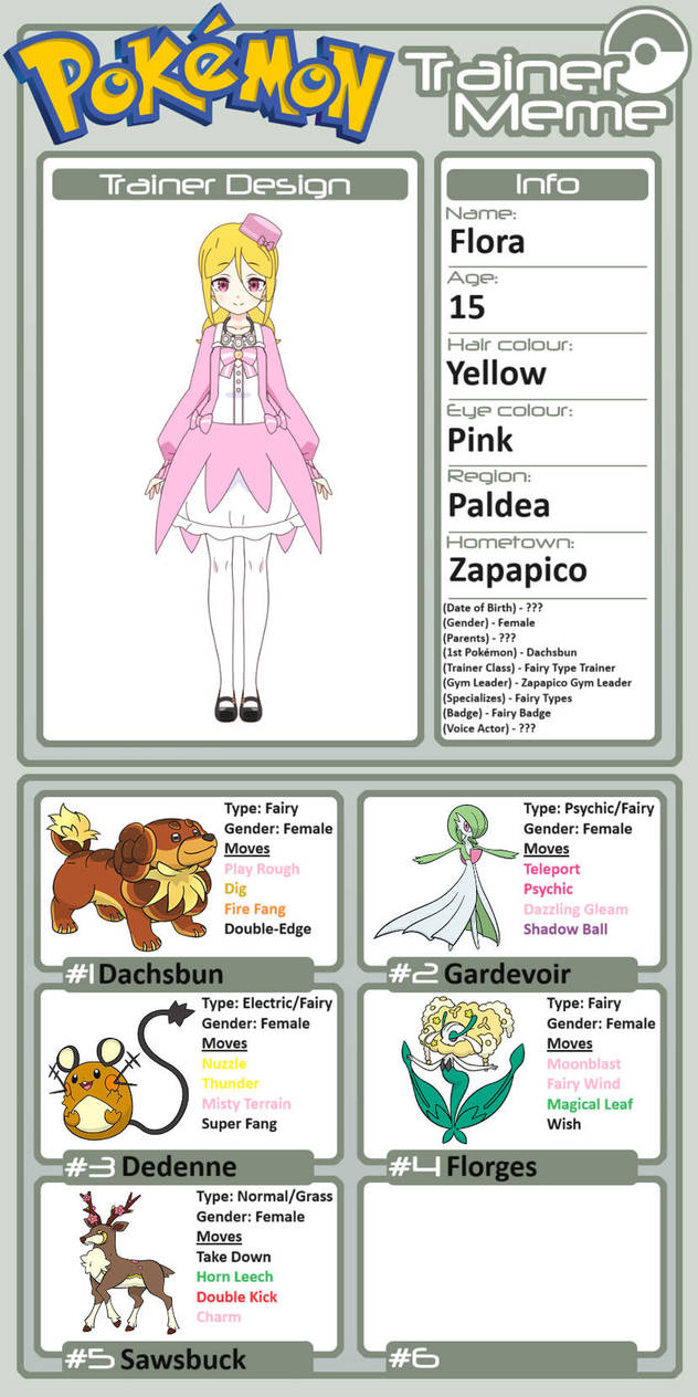 Pokemon OC: Trainer Profile: Flora by PrincessAlessiaDrago on DeviantArt