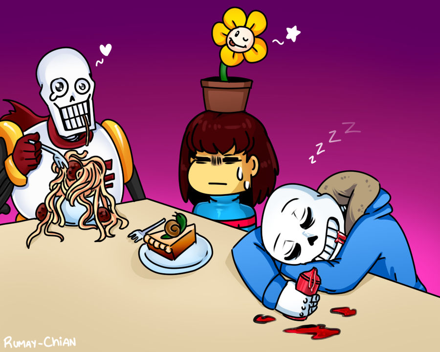 Dinner with skelebros and flowey