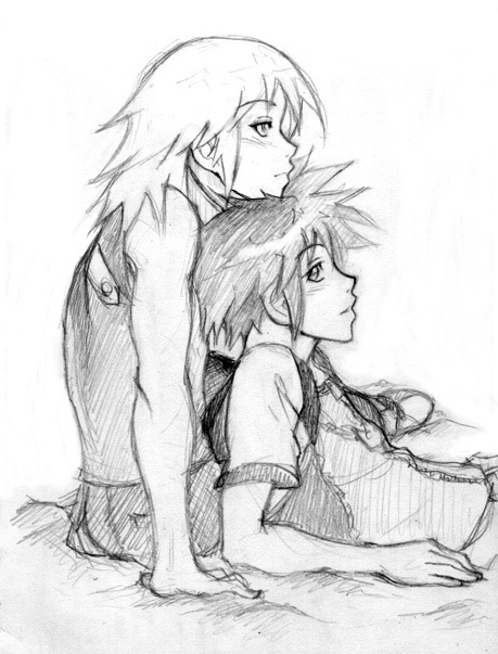 Riku leaning on Sora