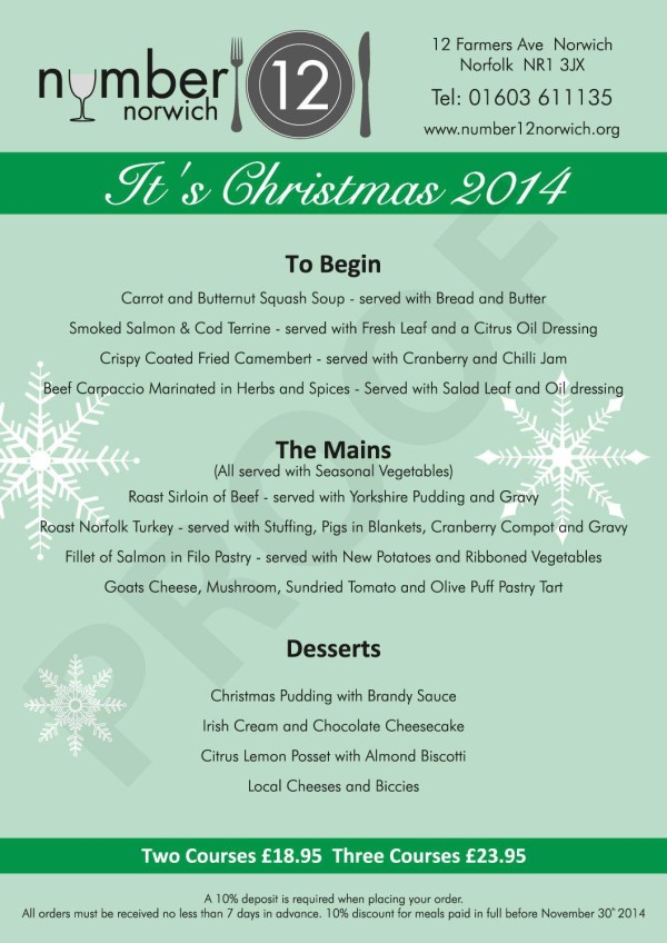 Number Norwich - Christmas Dinner Menus 2014