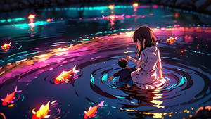 Koi Lights Beneath the Terrace Moon