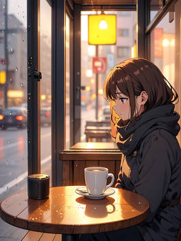 Evening Coffee and Soft Rain Glow
