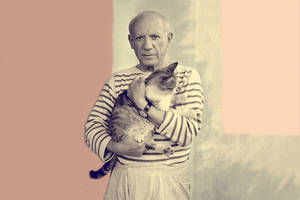 Pablo Picasso with cat.