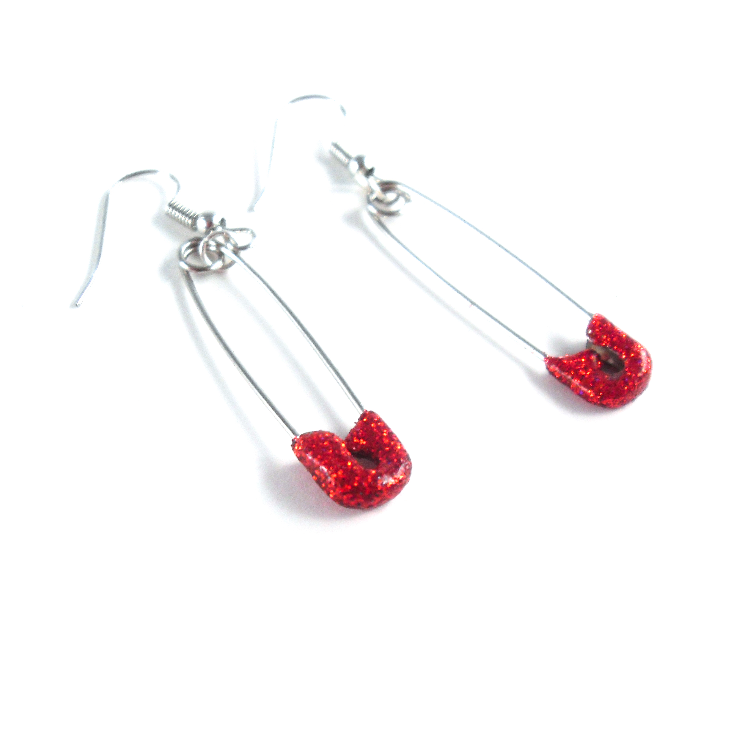 Red Safety Pin Earrings