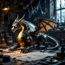 Clockwork Dragon in dusty workshop