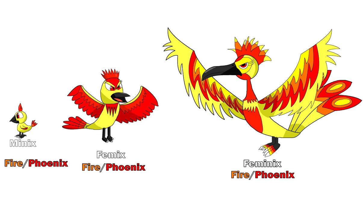 Pyronix Fakemon Fakemon Female Phoenix starters by redballbomb on DeviantArt
