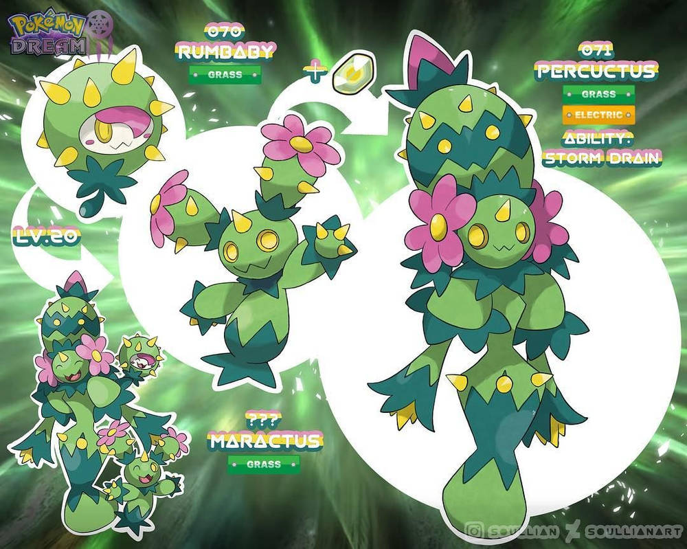Marcactus Evolution Line Percuctus (Female Maractus's evolve form) by redballbomb on DeviantArt