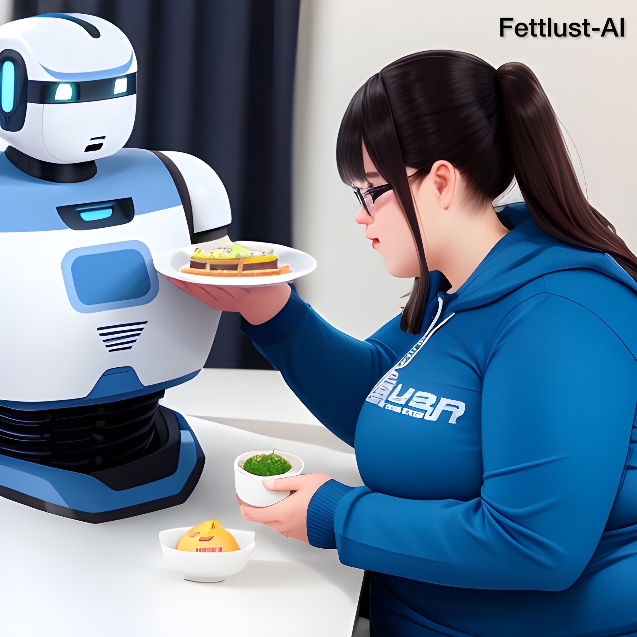 Fat Deviantart Robot Chubby girl is lazy and eats in front of her robot by Fettlust-AI on ...
