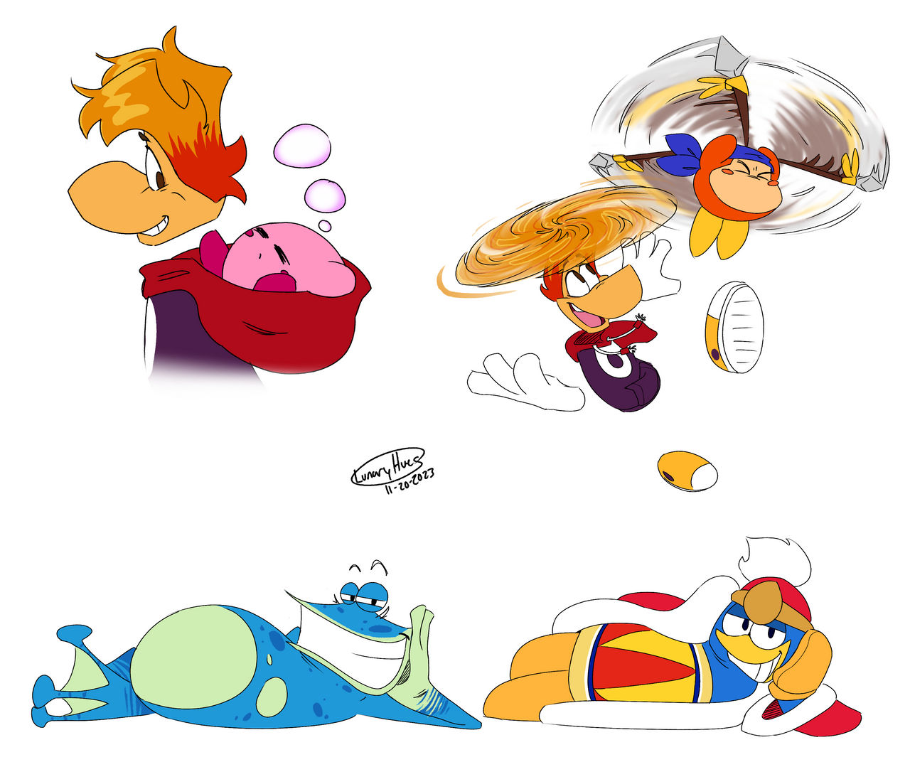 Misc. Rayman and Kirby crossover doodles by LunaryHues on DeviantArt