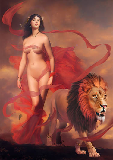 Ishtar goddess with a lion