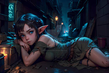 Sad Elf Girl in a dark Alley