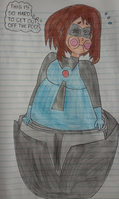 Uravity getting out of a pod with her big belly