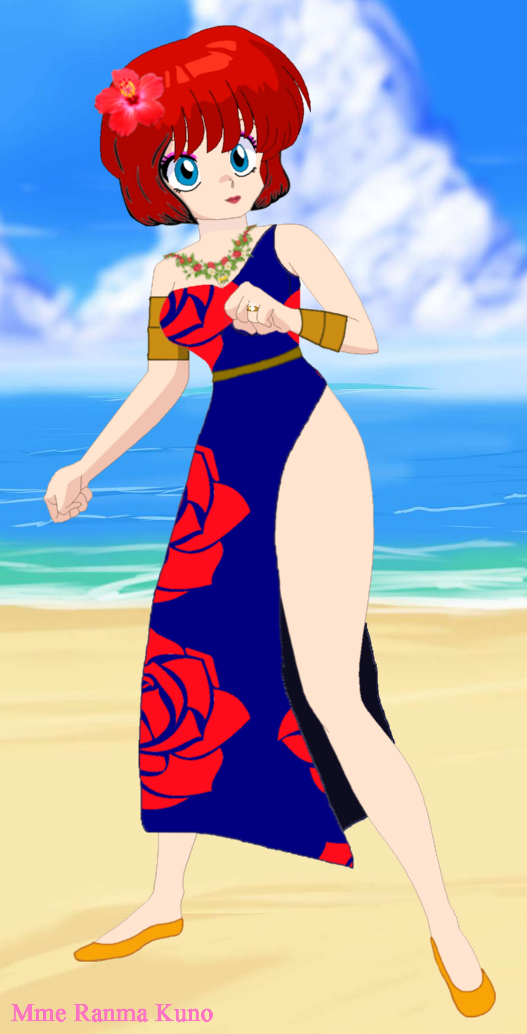 Short haired Ranma in Hawaiian dress {Sun Fashion}