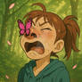 Butterfly tickling her ticklish nostrils