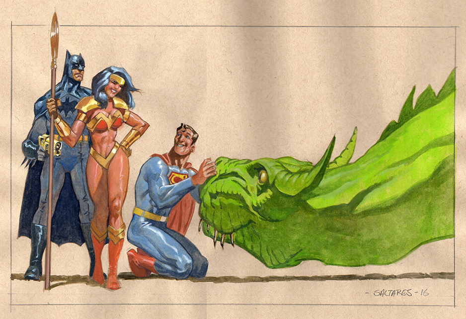 Super Friends meet a Dragon