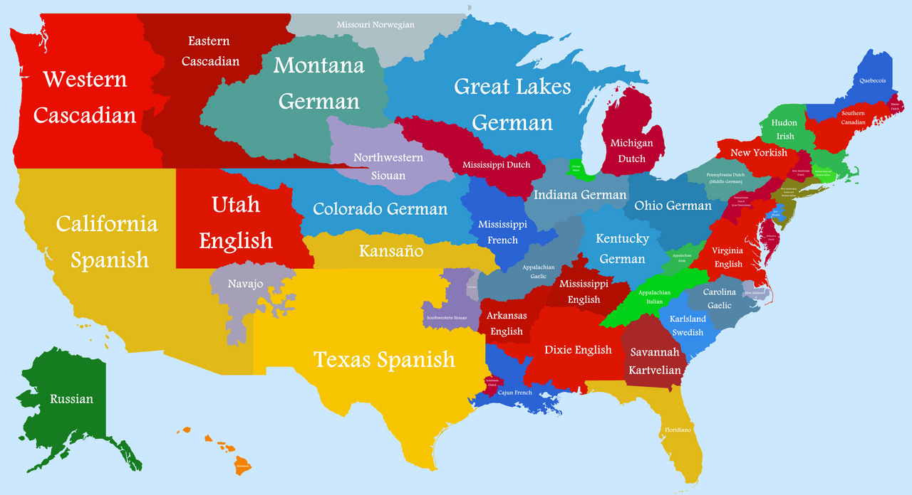 Fictional language map of the USA by DaenBaess on DeviantArt