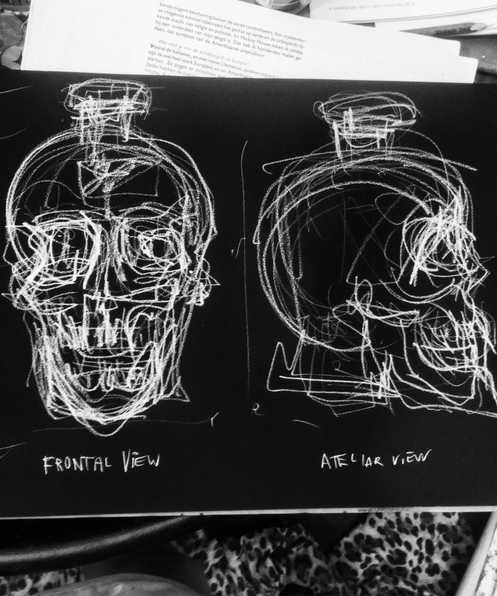 Charcoal quick drawing study of crystal head vodka