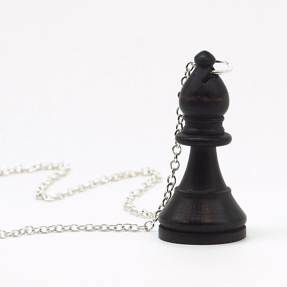 Chess Piece Necklace- Black Bishop Jewelry