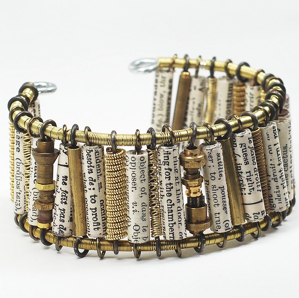 Paper Bead Jewelry- Brass and French Bead Bracelet