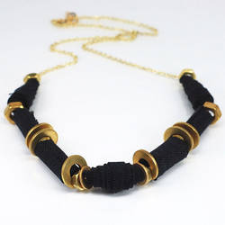 Black Fabric Necklace- Denim and Brass Hardware