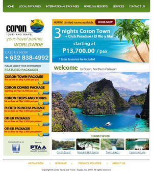 Coron Tours and Travel website layout